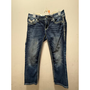 Women's Rock Revival Blue Ankle & Cropped Jeans with White Stitching, Size 7/8